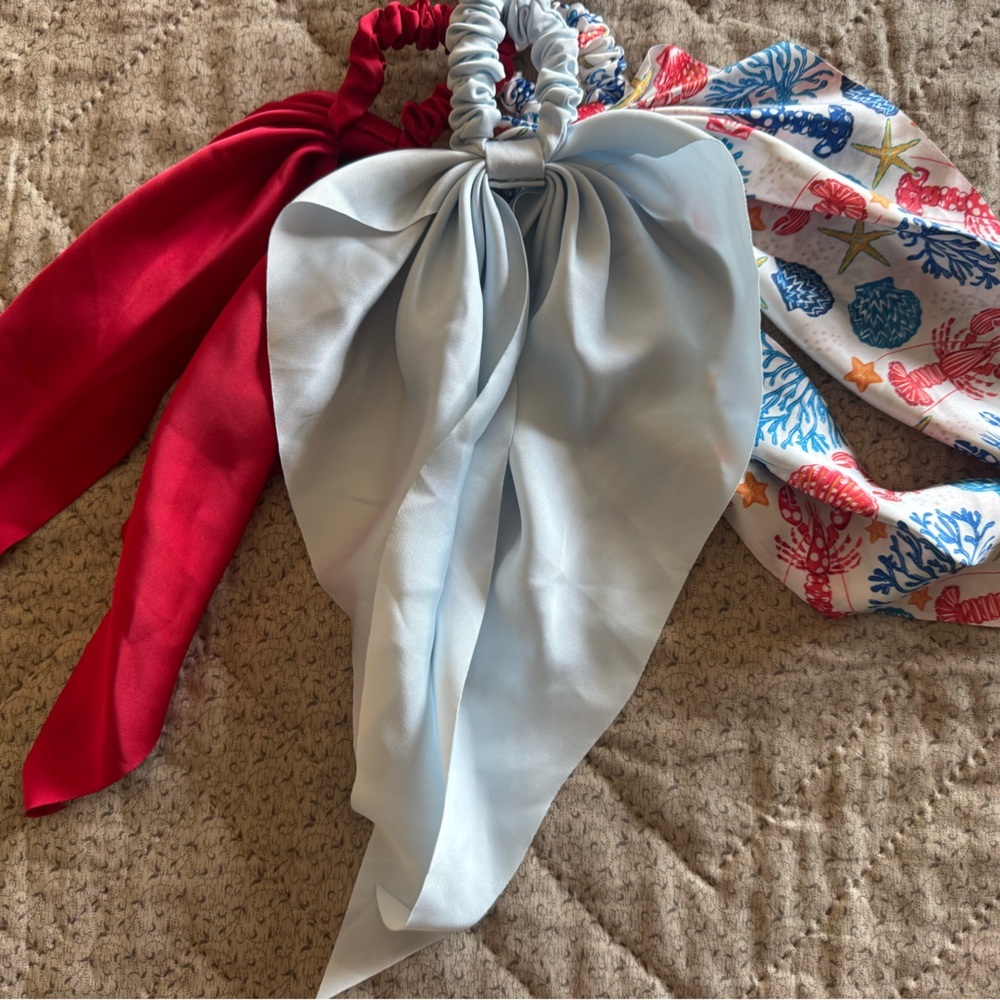 3 PIPER•K  Hair Scrunchies with ribbon”tails”  Set
Ocean theme/patriotic colors! - Picture 2 of 7